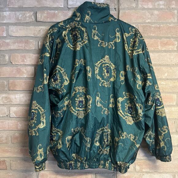 Slade Vintage 80’s Windbreaker Track Jacket Size XL Green & Gold Pattern - Picture 2 of 6